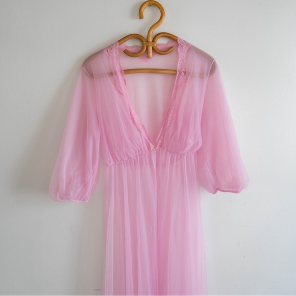 Vintage Pink Sheer Chiffon Maxi Dress | Romantic Floaty Nightgown Style - Picture 4 of 6